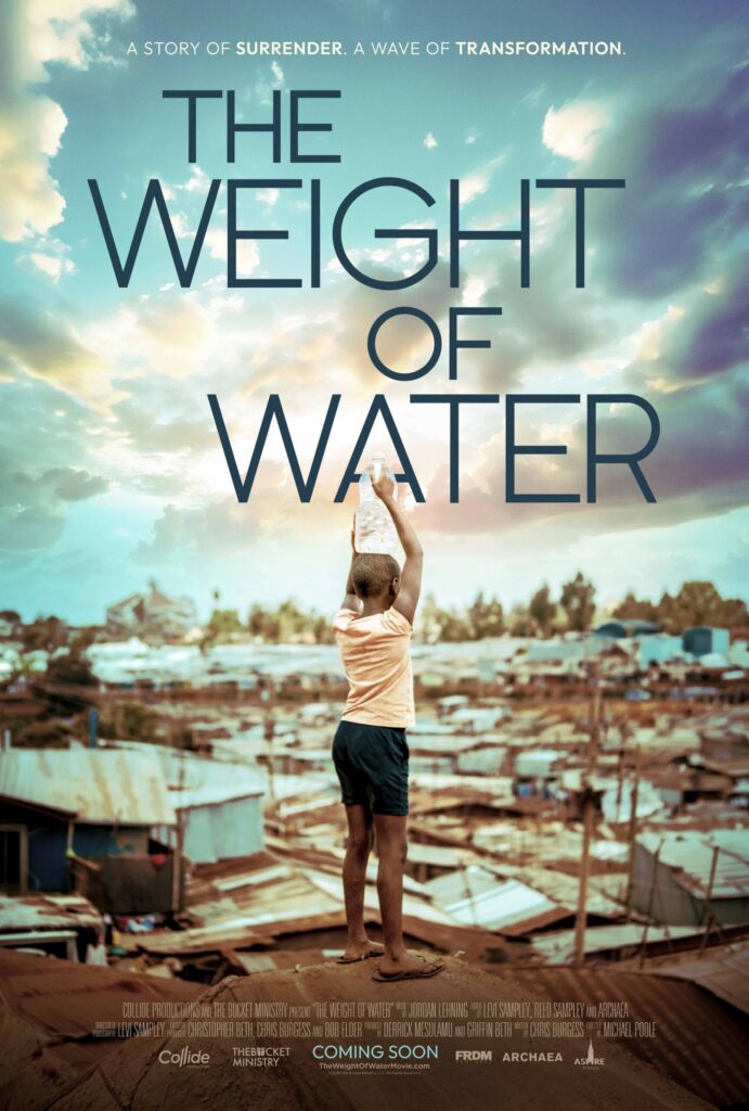 The Weight of Water documentary film poster featuring a child holding a water bottle above Kibera