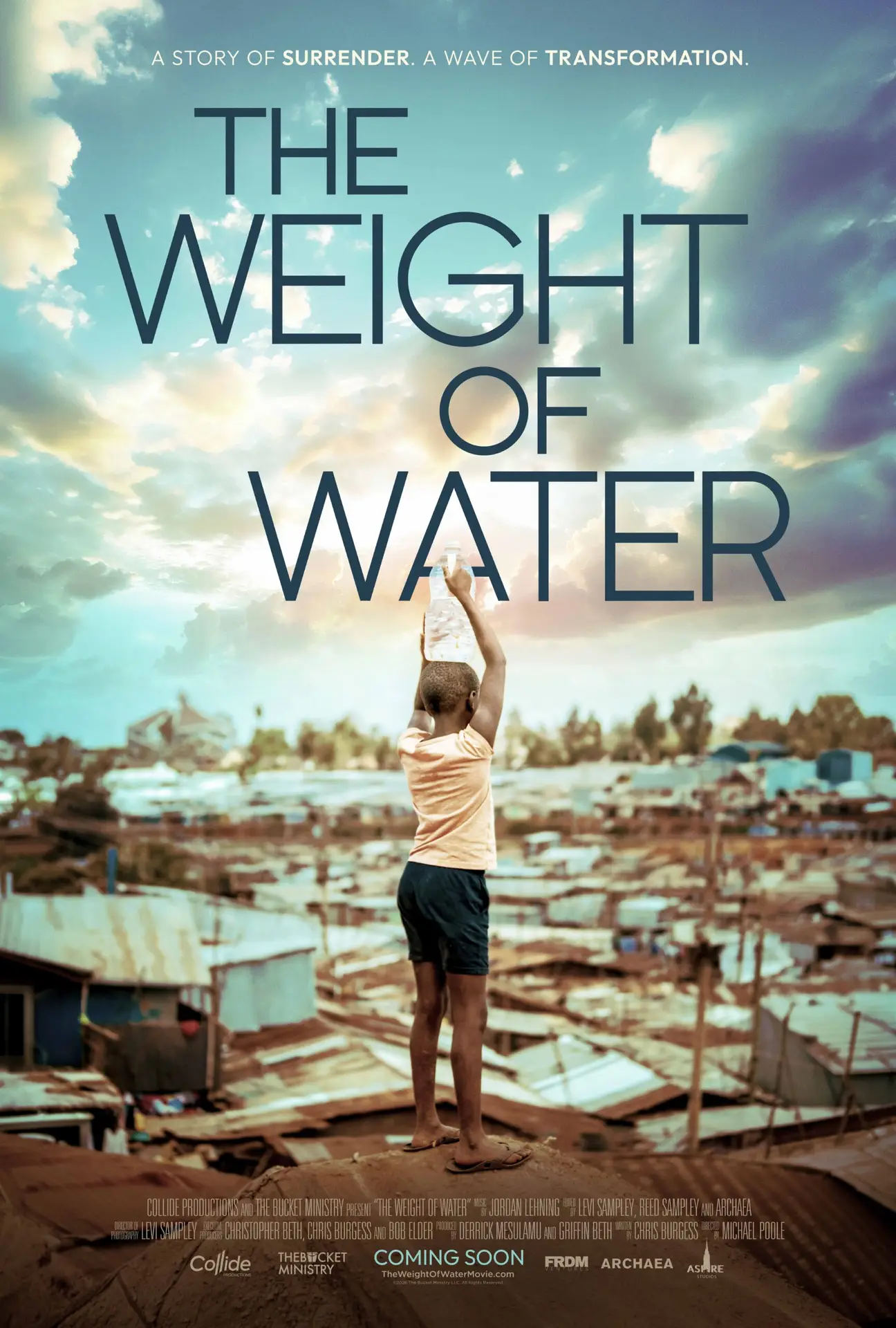 The Weight of Water documentary film poster featuring a child holding a water bottle above Kibera